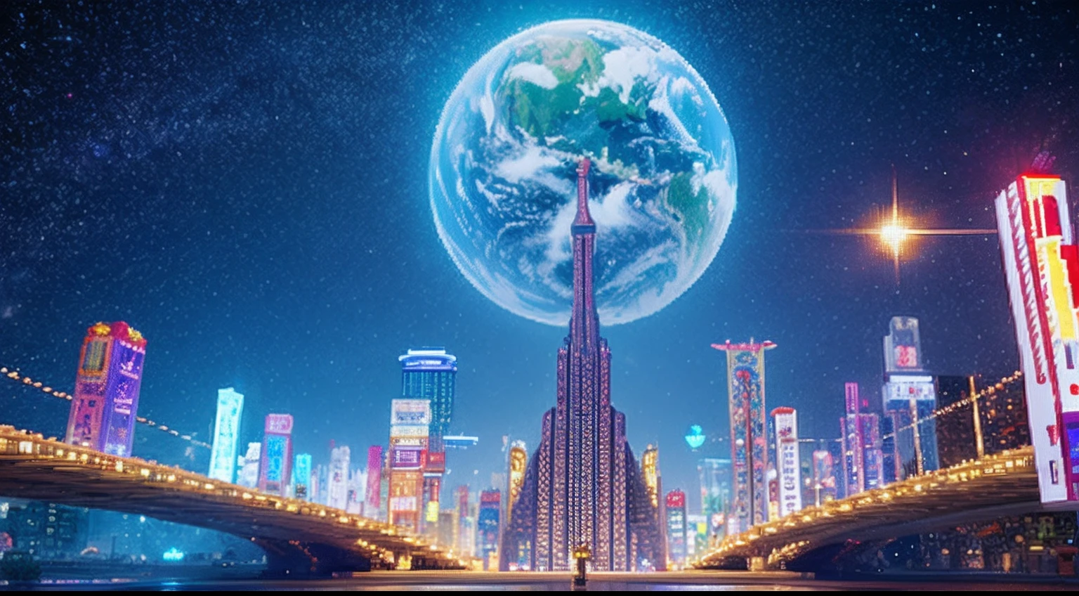 pixel game，scenography，fantastical scenes，Space City，levitating， Pixel art #pixelart