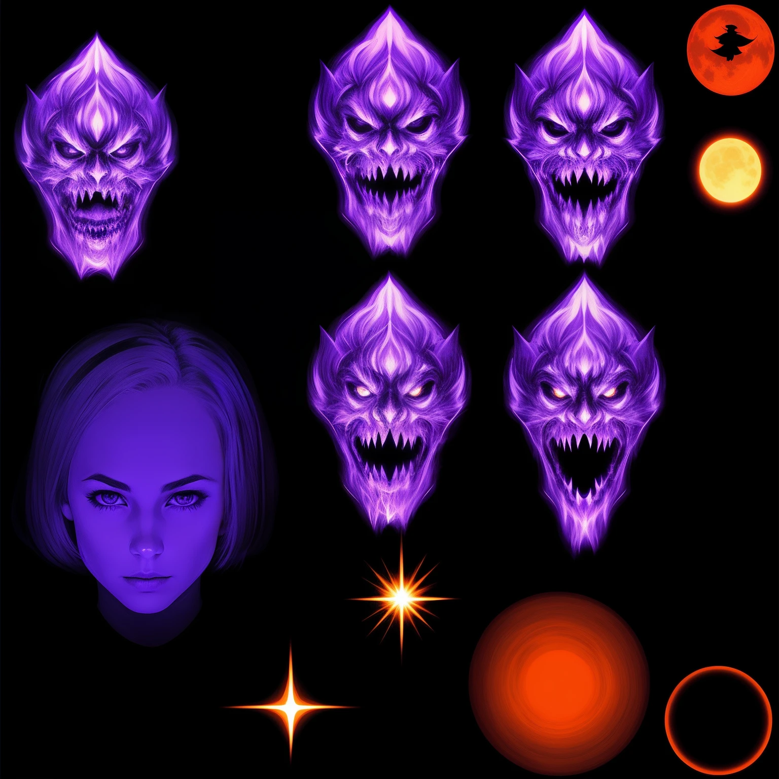 A lot of demon faces floating in the dark