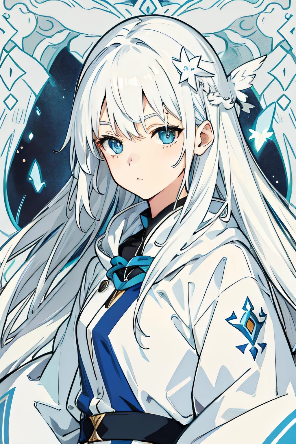 White hair, blue eyes, anime, portrait, 4k