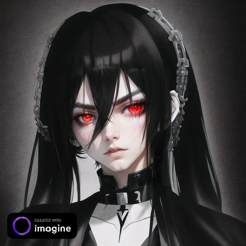 Red eyes, beautiful boy, gothic boy, vanitas, metalhead boy, Black long hair boy, close face, pale skin, bats flying, bat wings, anime style, japan style