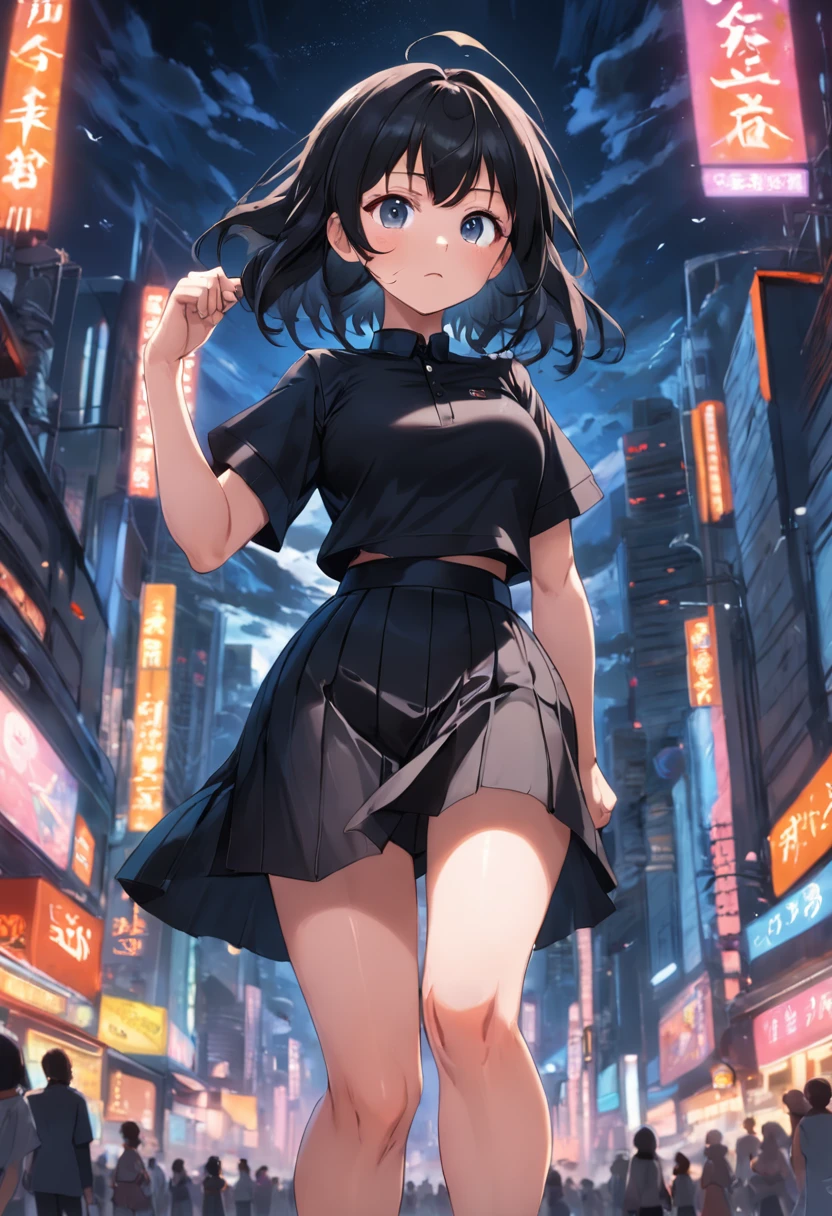 top quality　women　black short-sleeve t-shirt　black pencil skirt　　　　cool look　　giant breasts　　１6 years old　　in-room　sexy　　sodden　　ecstatic face