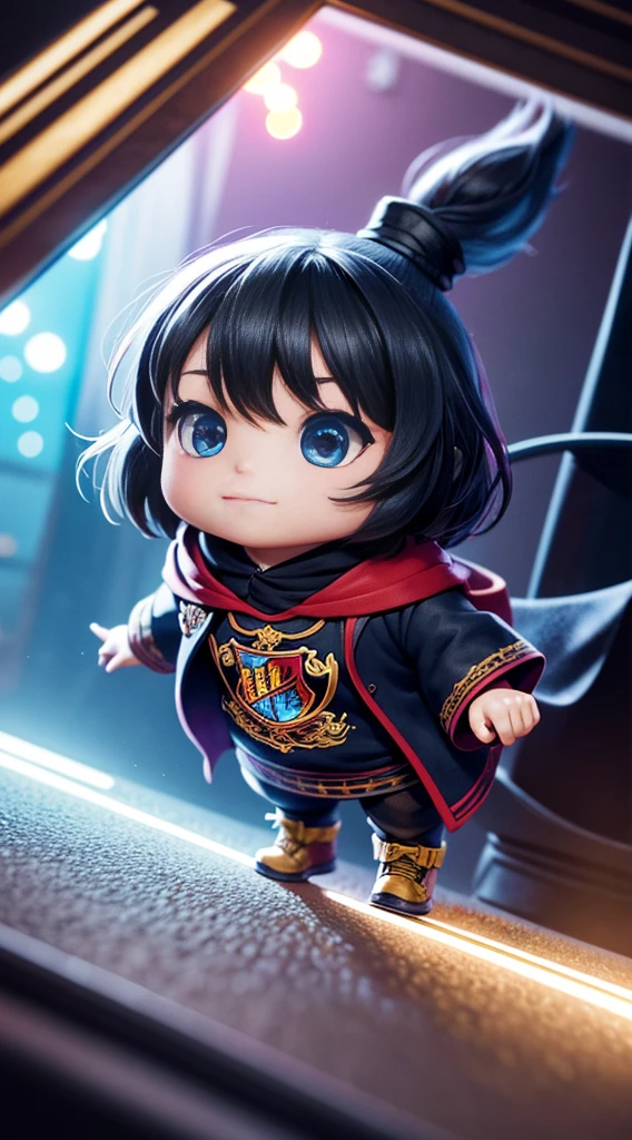 Vivid detailed illustration of a chibi Harry Potter print, Fantasy splashes, 2023 T-shirt design, Dark colors, 3D vector art, Cute and quirky, Fantasy art, Watercolor effect, Bokeh, Adobe illustrator, Hand-drawn, Digital painting, low poly, Soft lighting, Isometric style, retro aesthetic, focus on the character, 4K 分辨率, Photorealistic rendering, using Cinema 4D, trending on artstationh, Sharp focus, studio photo, Intricate details, Highly detailed, by Greg Rutkowski