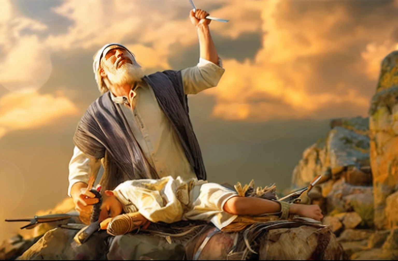 melhor qualidade, obra prima, A depiction of Isaac as a grown man, Prepared for sacrifice.