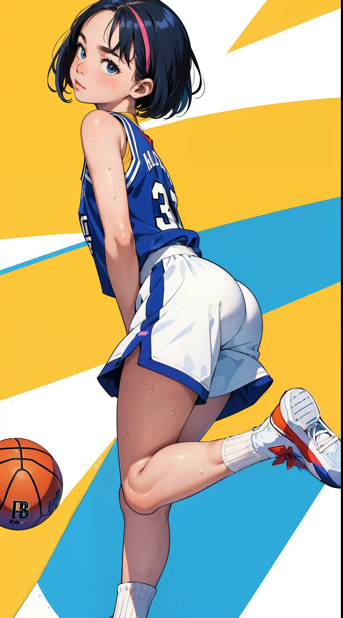 Browsing Caution,(Petite),(Cute man's daughter),((Penis in the crotch)),On your knees,Blonde woman with low pigtails,lips,Sweat,White Breath,Basketball uniform,The gaze of the viewer