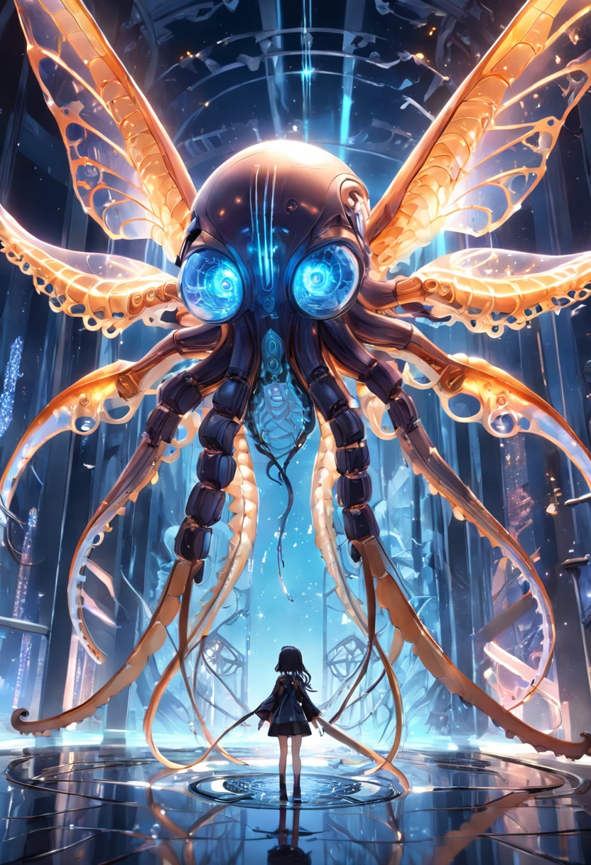 (extremely detailed CG unity 16k wallpaper:1.1), (Denoising strength: 1.45), (tmasterpiece:1.37), A mechanical octopus with transparent wings, A mechanical octopus with transparent wings, A mechanical octopus with transparent wings, god rays, sparkle, glowing light, UHD, masterpiece