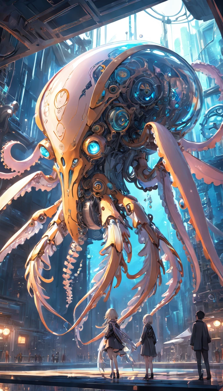 The mechanical feel is strong, Complex mechanical octopus, (extremely detailed CG unity 16k wallpaper:1.1), (Denoising strength: 1.45), (tmasterpiece:1.37), A mechanical octopus with transparent wings, A mechanical octopus with transparent wings, A mechanical octopus with transparent wings, god rays, sparkle, glowing light, UHD, masterpiece