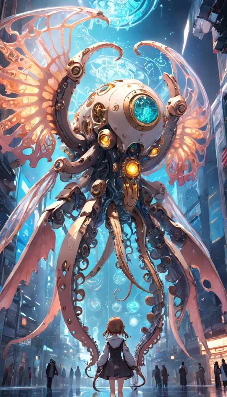 The mechanical feel is strong, Complex mechanical octopus, (extremely detailed CG unity 16k wallpaper:1.1), (Denoising strength: 1.45), (tmasterpiece:1.37), A mechanical octopus with transparent wings, A mechanical octopus with transparent wings, A mechanical octopus with transparent wings, god rays, sparkle, glowing light, UHD, masterpiece