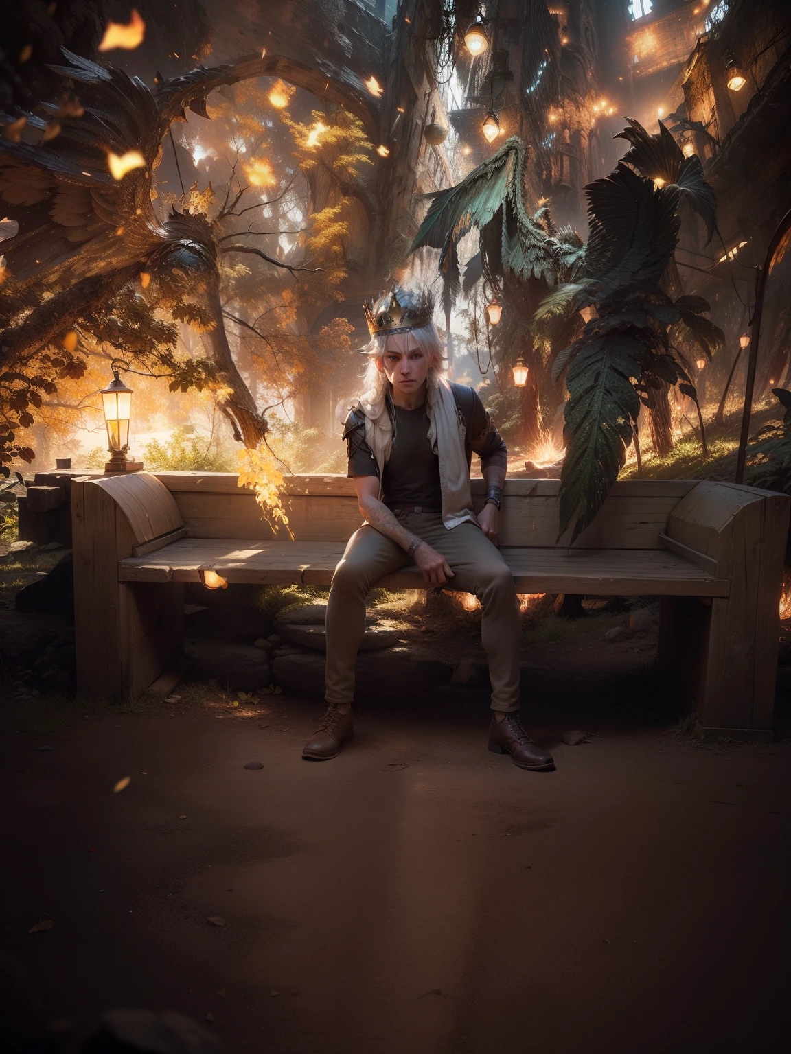 Old backgruond lighting wings crown and 8k face