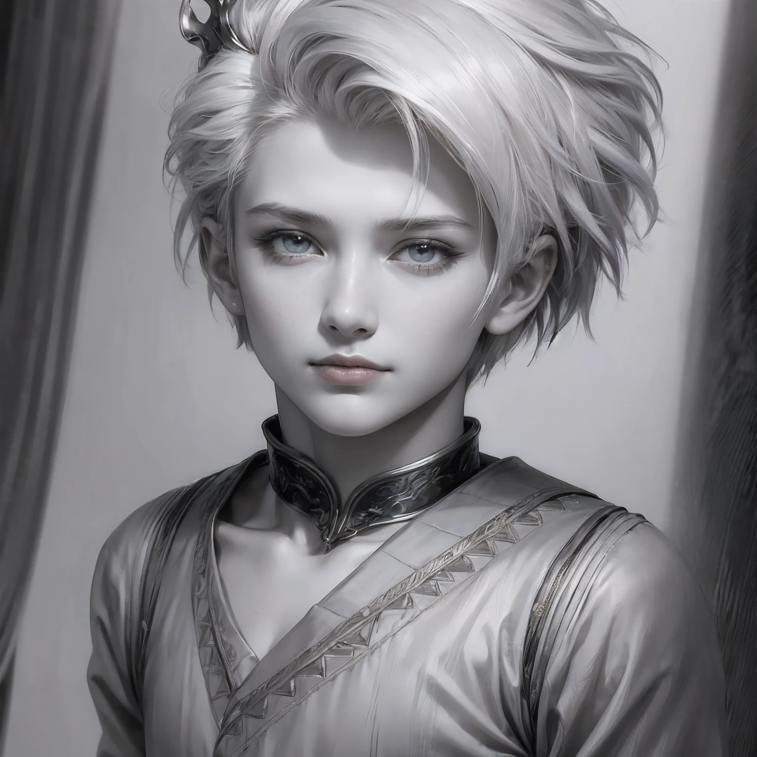 best qualtiy，GameCG，1girll，tmasterpiece，8K，detailed skin textures，Detailed cloth texture，beautifull detailed face，Complicated details，the ultra-detailed，（A half body：1.2），Golden pupils、superrealism、holy sword、White-colored skin，white color hair、left right symmetry，China-style，In the snow。