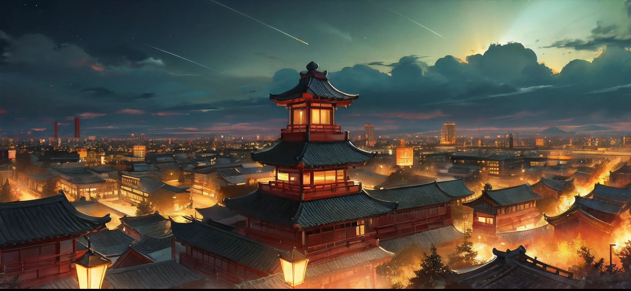 Chinese landscape at night,Depth of field shooting