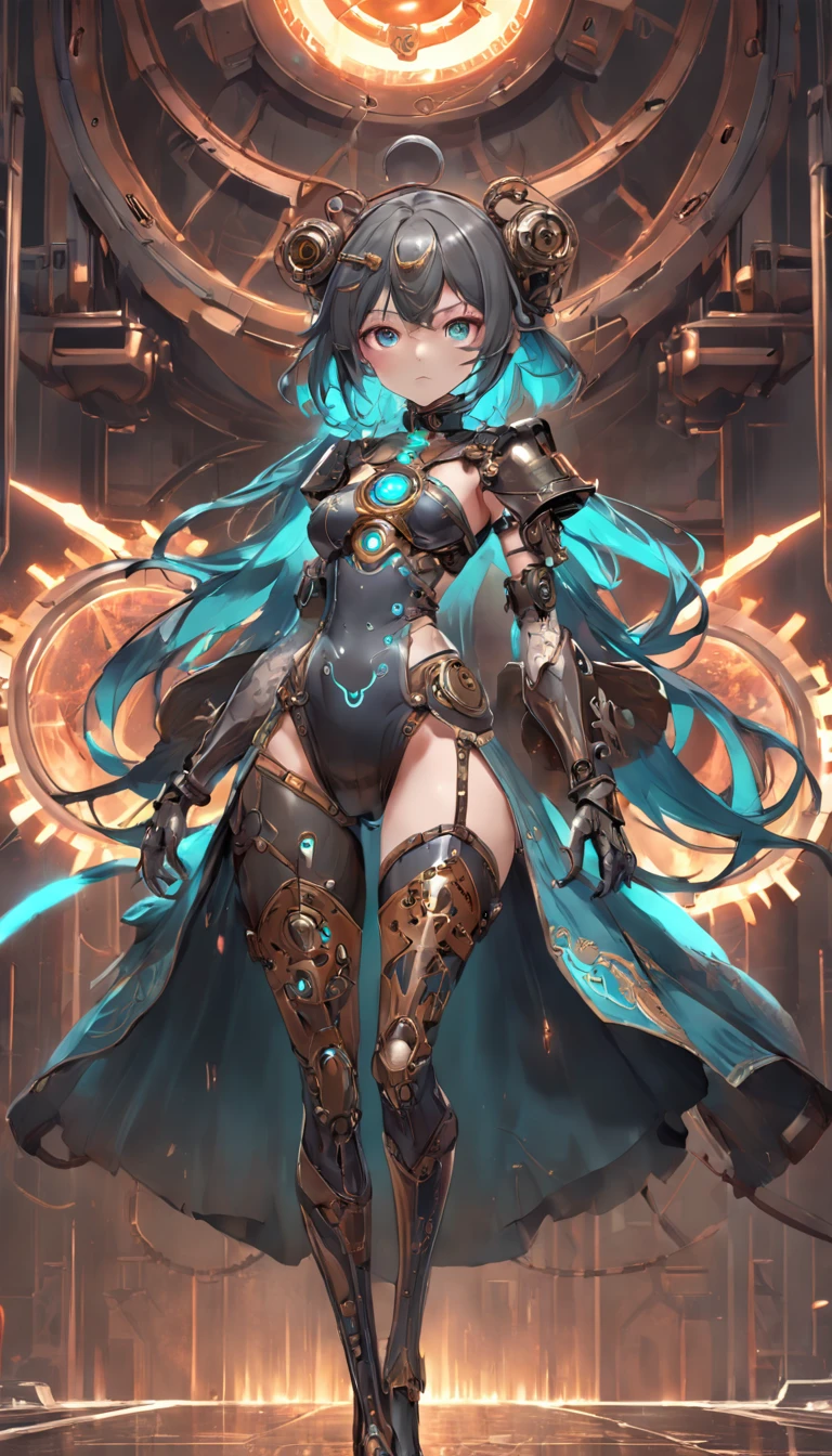 (extremely detailed CG unity 16k wallpaper:1.1), (Denoising strength: 1.45), (tmasterpiece:1.37), (Full body posing:1.4:), whole-length; head to toe; up front view; Archer girl, People with iron faces; Closed dress; Glowing eyes; steampunc; Clockwork;  Demonic vibe; steampunc; whole-length; head to toe; up front view;
