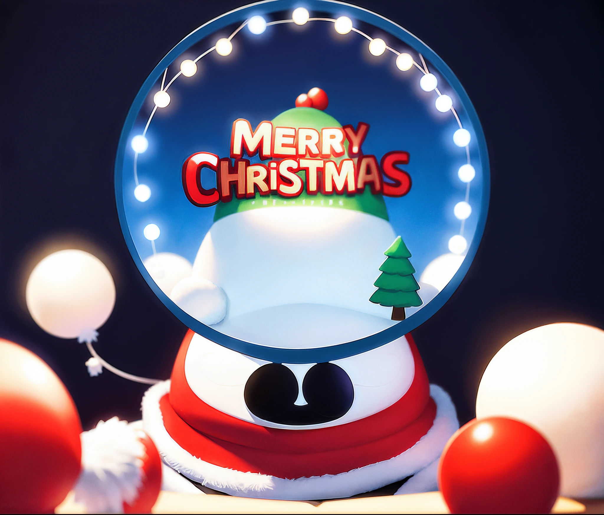 Merry Christmas snowball with Santa's face and lights, (The background is Christmas), Merry, Christmas, snowball, snowball, header text”, inside a snowball, 2015, 2 0 1 5, festivity, cheerfulness!!!, made with illustrator, author:Master of Han Chinese, advertisement picture, 2 0 1 4, 2014, image, Christmas evening, cheerfulness
