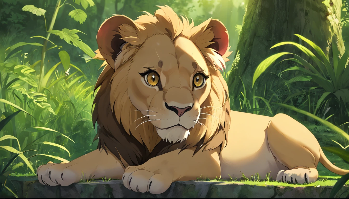 Cute little lion,Capacho,vivid expressions,Jogue na grama verde,Bite your own tail,vivid expressions,luz suave natural,Filtro de foco suave,ultra-claro,Hiperdetalhamento,8k,uma imagem,3Drenderingof, cercado por animais da floresta