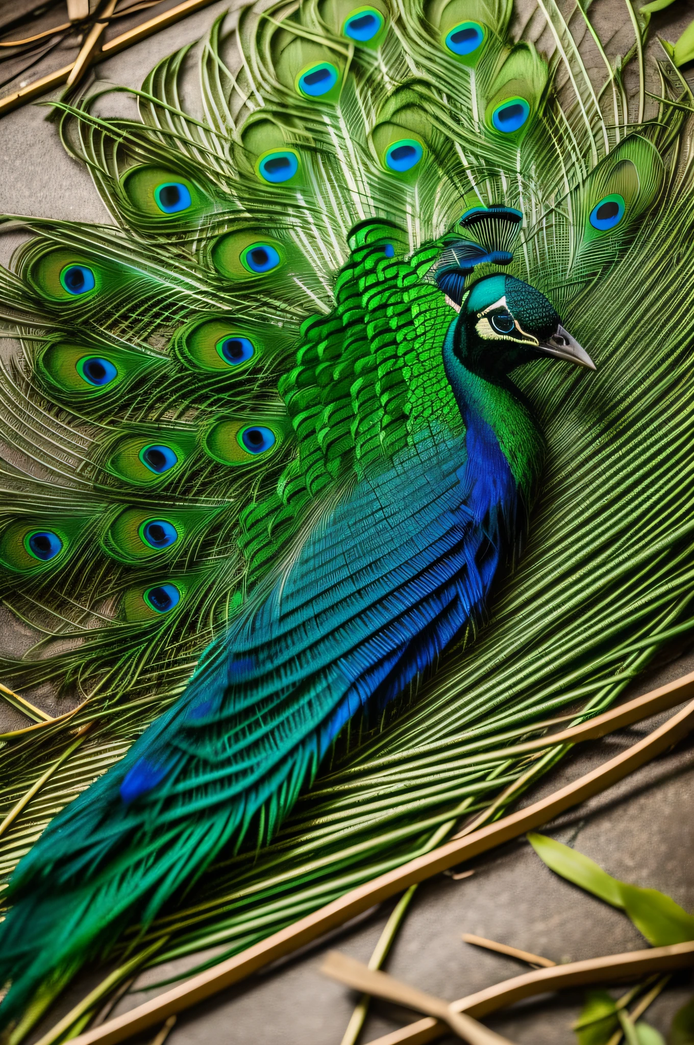 The feathers of the green peacock，the detail，Tile