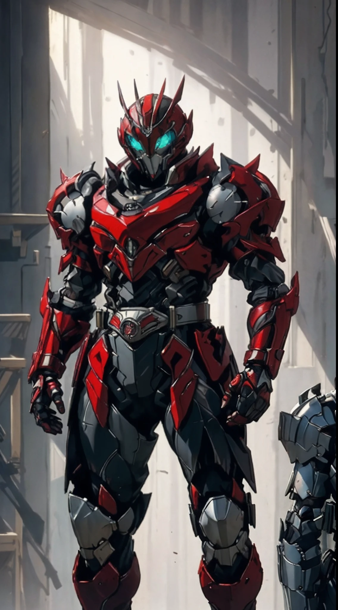 A man wearing a full-face helmet that covers most of his face, adorned in a biomimetic fantasy-style armor, the predominant black color is accented with red textures in the design this character embodies a finely crafted fantasy-style armored warrior design in anime, ((character concept art)), full body character drawing, high definition, best quality, ultra-detailed, extremely delicate, anatomically correct, symmetrical face, extremely detailed eyes and face, high quality eyes, creativity, RAW photo, UHD, 16k, (Natural light, cinematic lighting, masterpiece:1.5)