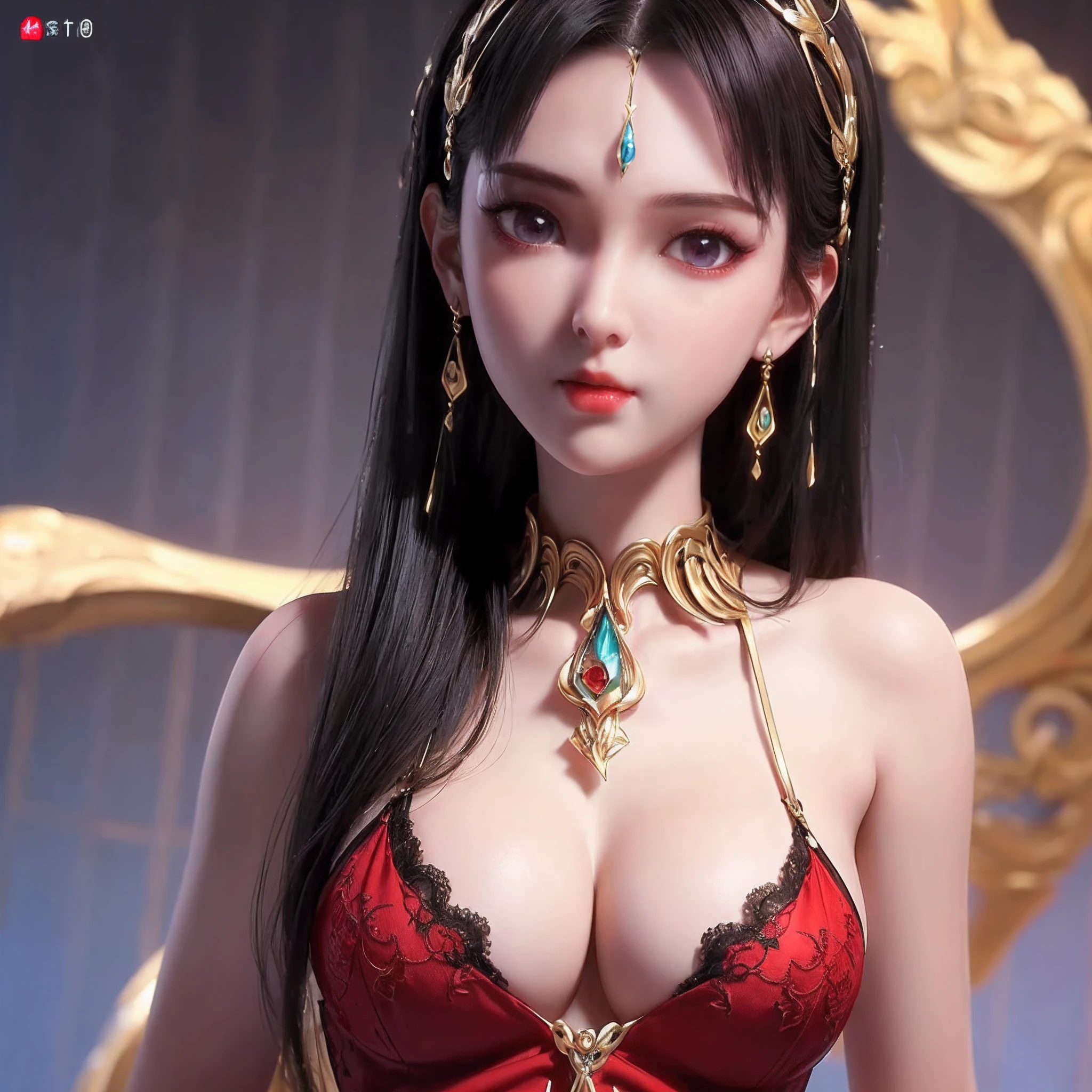 A girl from a magical world, (((wearing a thin red dress with black lace trim: 1.2))), long and silky black hair, the most beautiful and detailed hair jewelry, beautiful little face thin eyebrows, tall and well-proportioned body, the most beautiful and spotless face, ((black iris:0.8)), the very beautiful eyes, big round eyes, ((purple color eyes:1.1)), fine and detailed makeup eyelashes, high nose, wearing earrings, small red lips, rosy face, clean face, beautiful face without blemish, smooth white skin, ((large breasts:1.2)), (((breasts are super tight and round: 2.1))), super beautiful breasts, ((breast augmentation:1.5)), slim and petite body, ((thin waist: 0.9)), skirt, 8k photo, super high quality, super realistic, 10x super pixels, photo realistic, bright studio, border light, two tone light, smooth white skin, (detailed skin high: 1.2), 8k uhd, dslr, soft light, high quality, volumetric light, candid, Photo, high resolution, light, best photo, 4k quality, 8k, Bokeh, Smooth and sharp, pixel up 10 times, (background space: 1.8), (galaxy: 1.7), aurora, lightning, super graphics, the most realistic graphics,(Aurora Background: 1.8), alone, solo, upper body, portrait 9:16, Extremely sharp, super realistic images,
