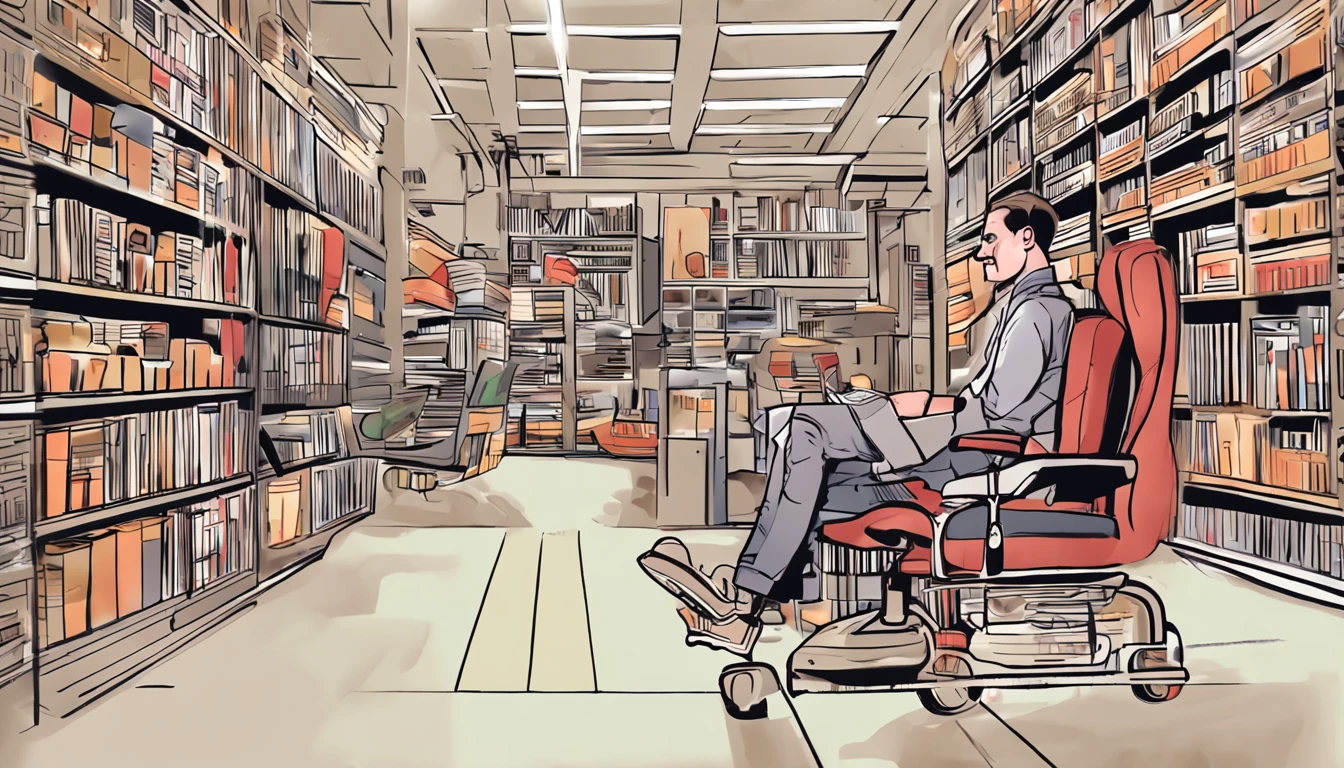 A self-media creator,Young and slightly mature males,Sitting in a computer chair,Casual and casual attire,Good image,Plus a scientific and technological background,Bright tones