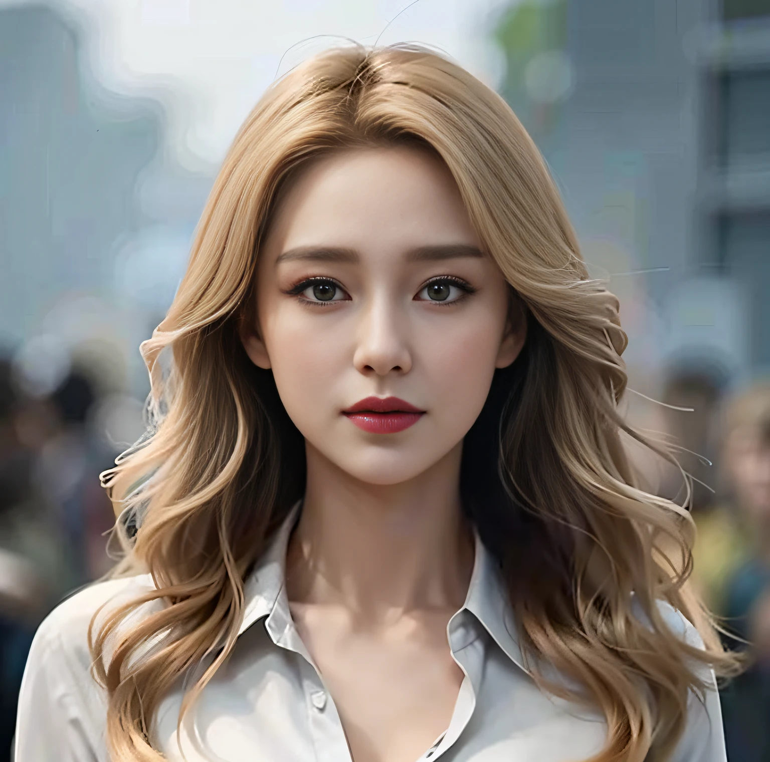 Arafard image of a woman with long blonde hair and a white shirt, digital art of an elegant, Beautiful digital artwork, portrait of kpop idol, beautiful Korean women, Korean girl, Gorgeous digital painting, portrait of female korean idol, beautiful digital painting, korean artist, inspired by Yanjun Cheng, elegant digital painting, glossy digital painting, stunning digital painting