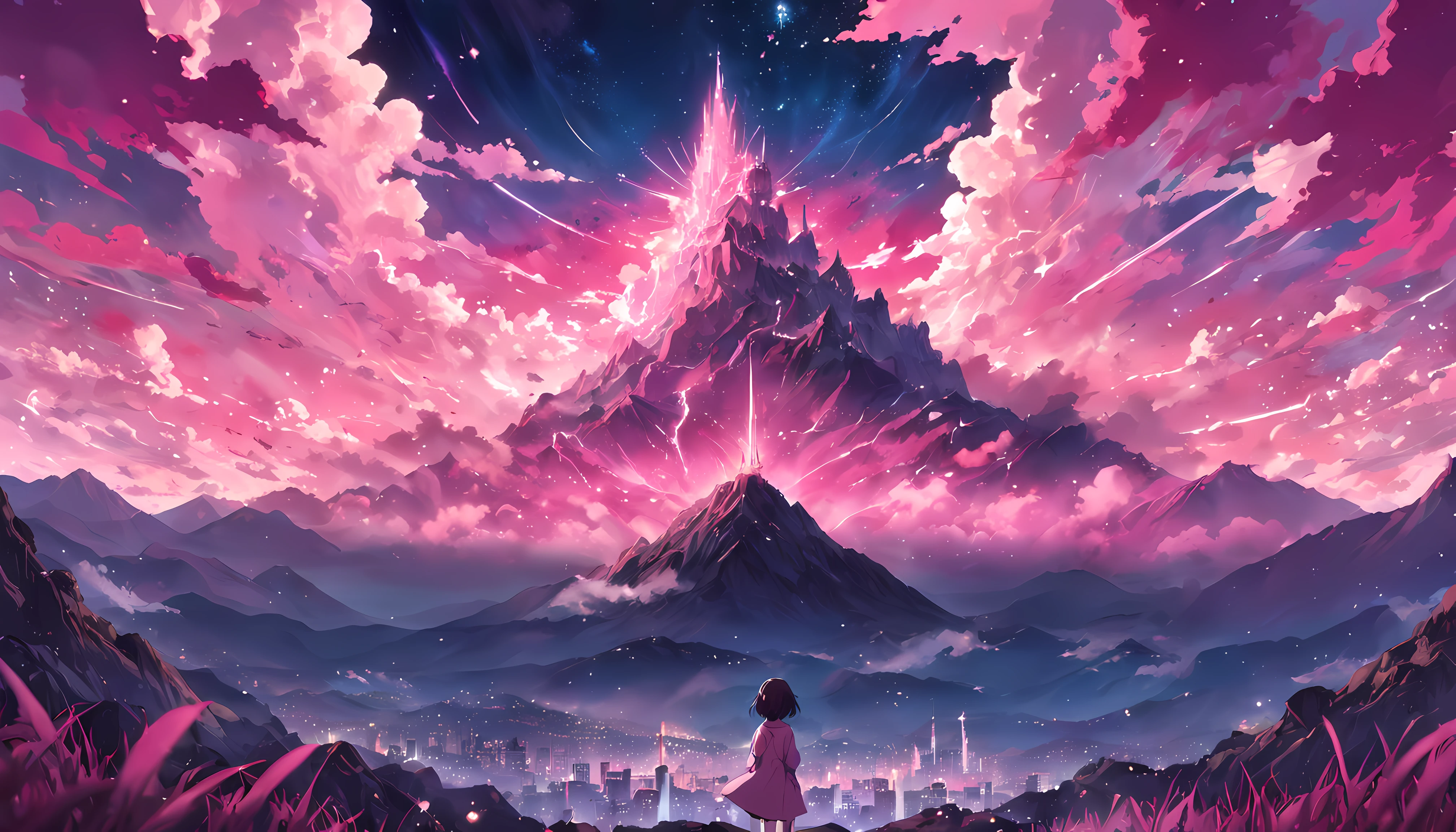 Fantastic pink sky with stars