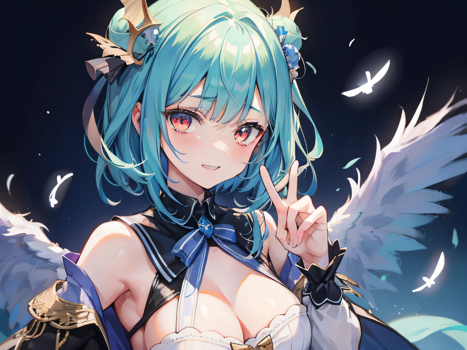 Moist feather(hololive), 1girl, short-cut、​masterpiece、top-quality、grinning evily、demon king、A black、full bodyesbian、