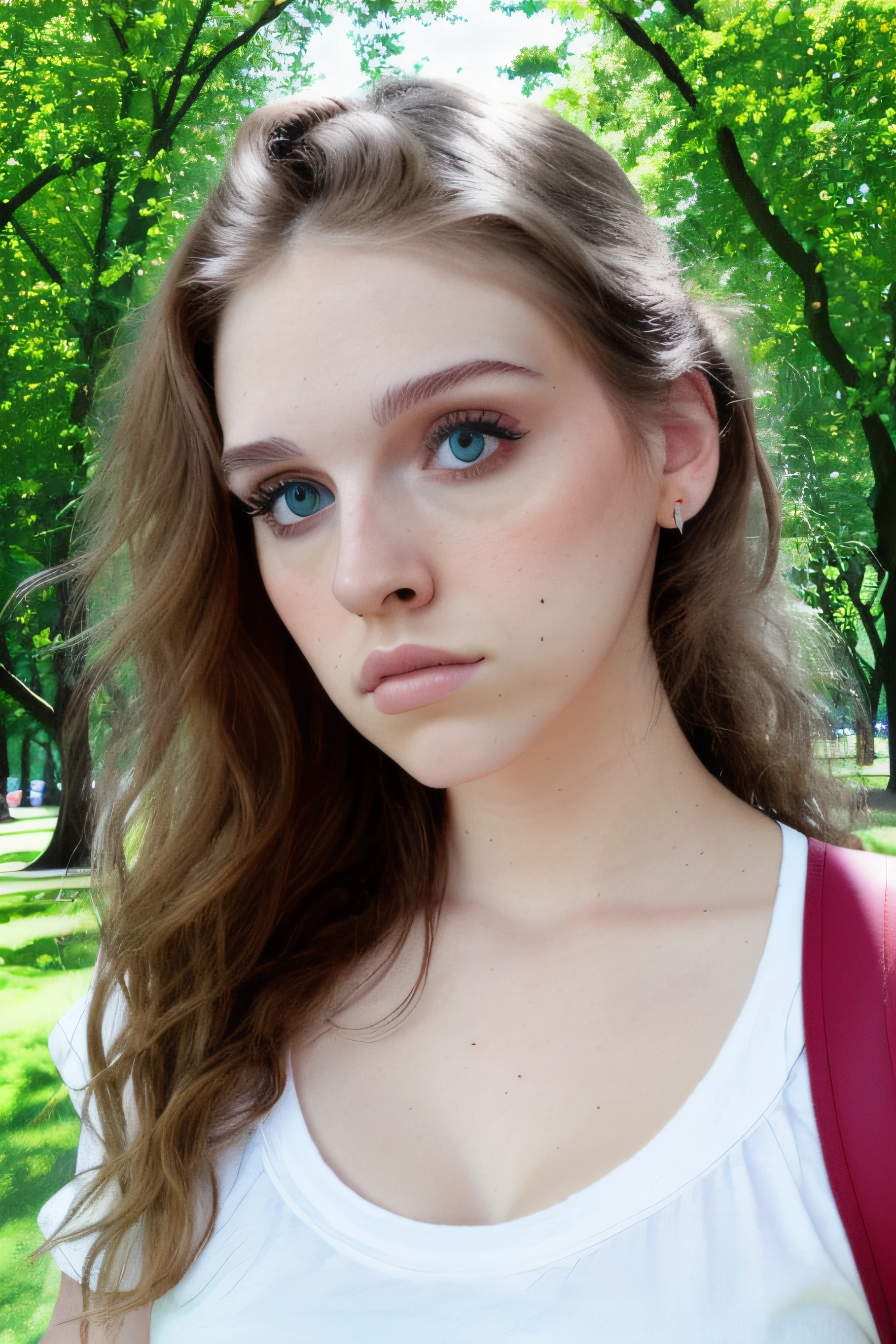 an woman at the park, perfect day, cute shirt, close up, perfect face, raw, 8k uhd,