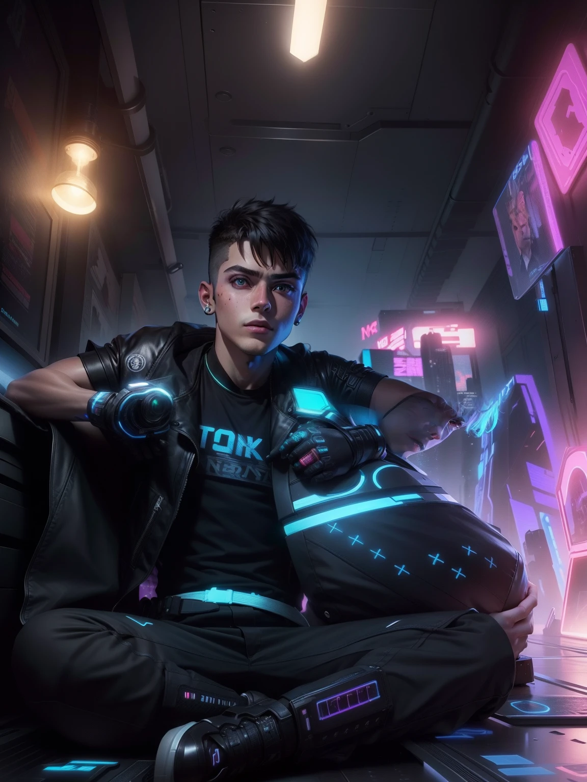 Change background cyberpunk handsome boy, realistic face, 8k, ultra realistic, cute little boy,
Real face, neon,