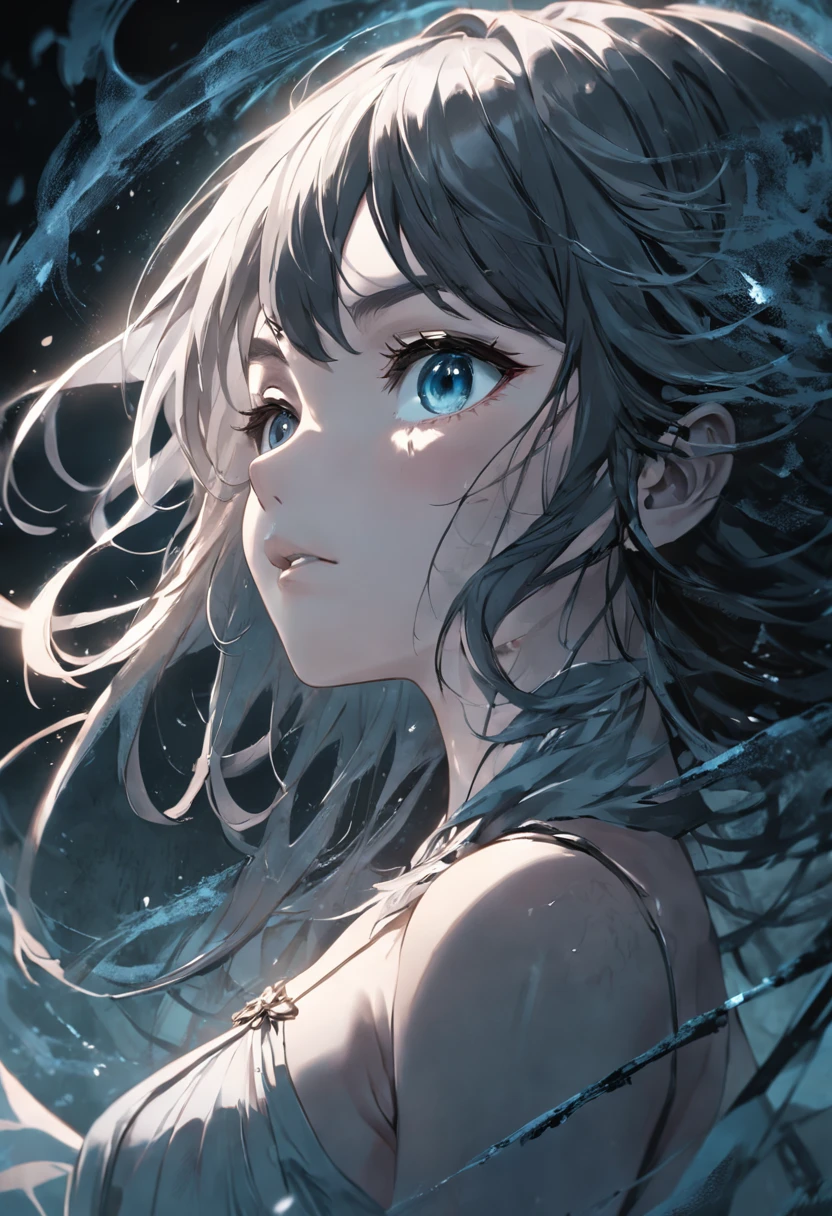 A girl with blue eyes and long hair in the water - SeaArt AI