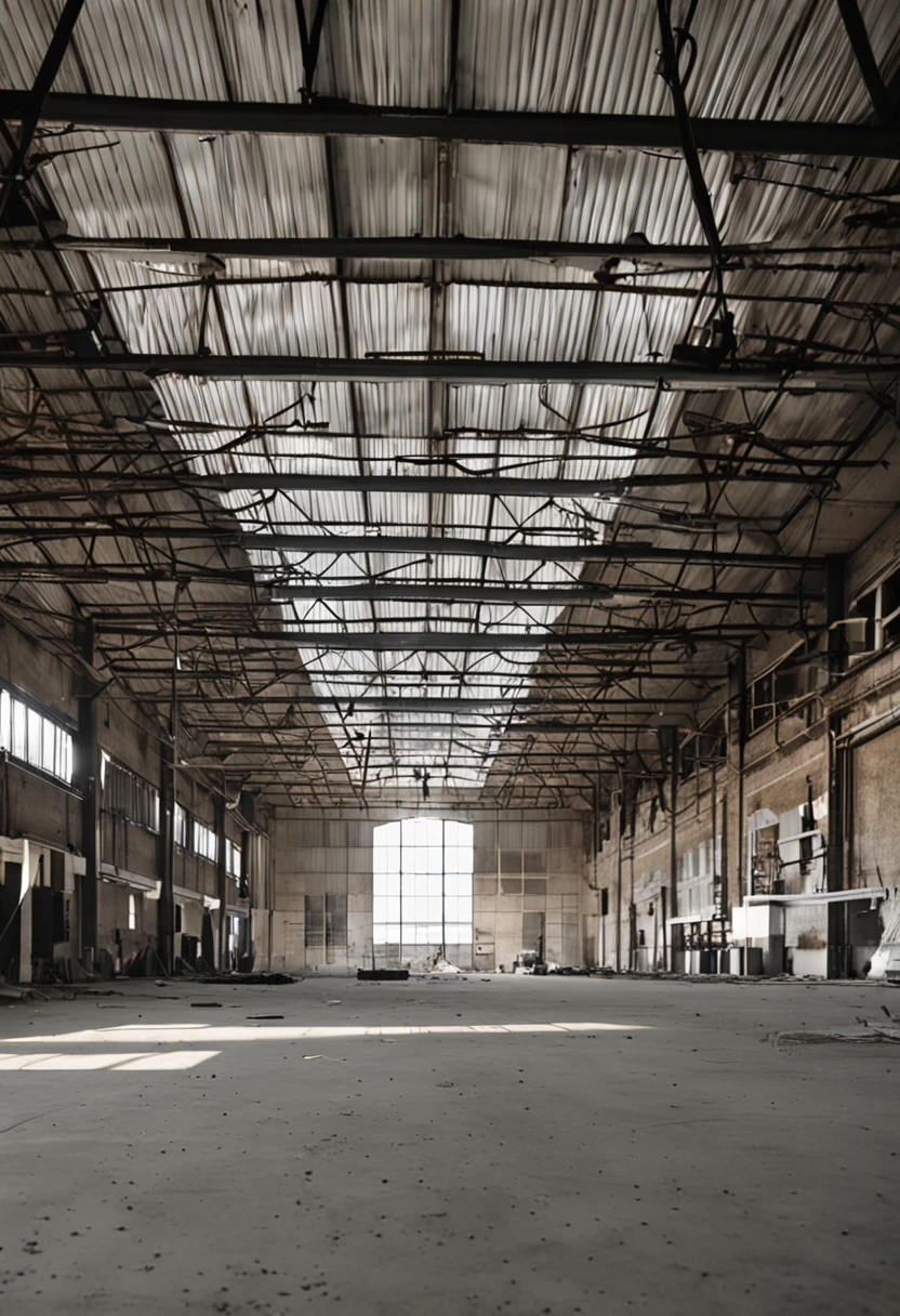 Sure, here is the text to image prompt without mentioning the laser cutting machine and with the factory being empty:

A wide-angle shot of an empty industrial warehouse or factory building. The walls are whiteish and there are high windows. The ground is concrete, either gray or with a plastic coating. There are columns supporting the high ceiling roof. The overall impression is of a clean, modern, and sleek factory.

The image is shot with a 24mm lens, which gives a wide field of view. The camera is positioned 160 centimeters above the ground. The lighting is natural, with the sunlight coming through the windows.

The overall mood of the image is one of cleanliness, efficiency, and innovation. The empty factory suggests that the company is at the forefront of its industry, and that they are constantly investing in new technologies.