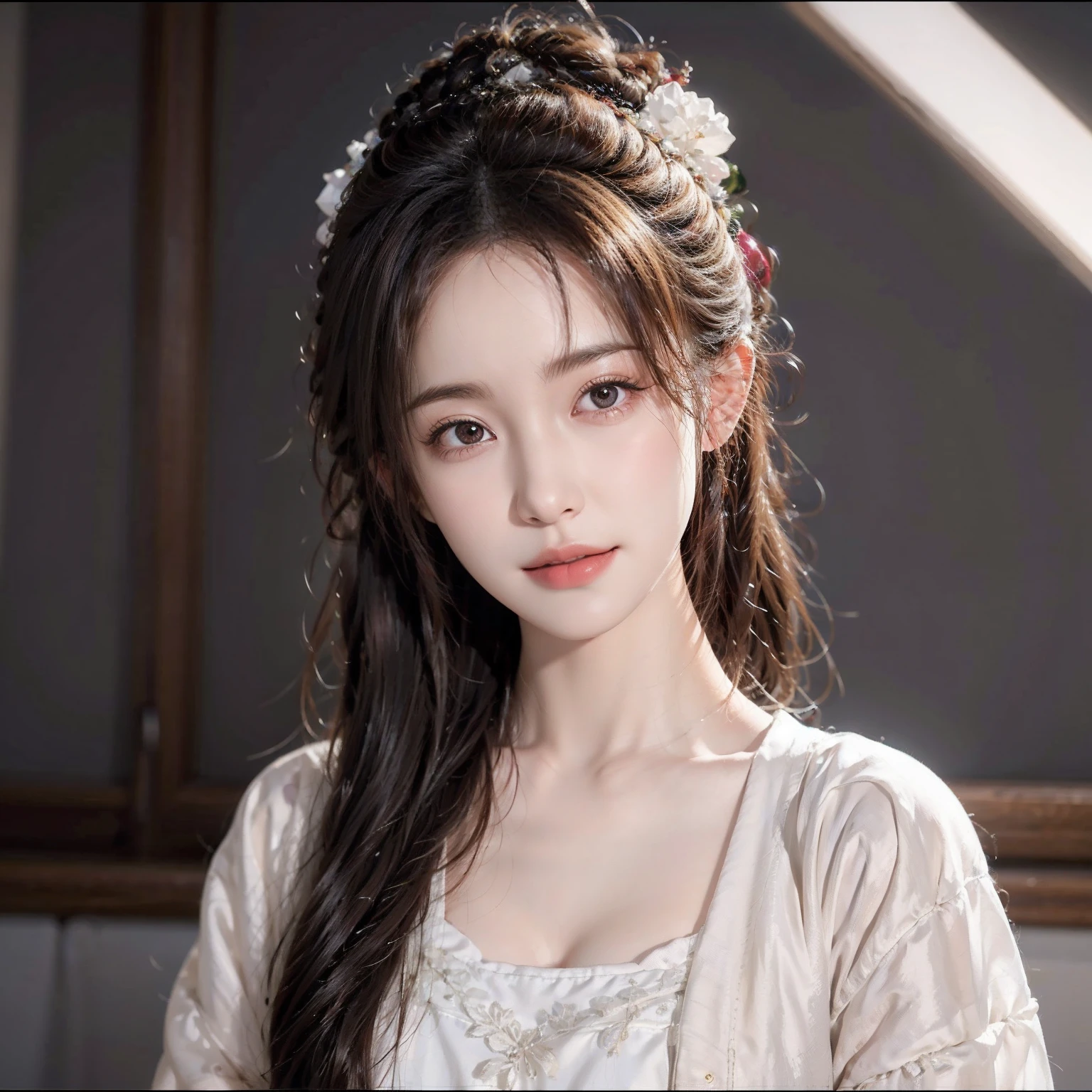 Face lighting,Bright backlight,Medium breasts,Super high resolution,Best quality,photore,4K,(Realistic:1.2),1girll,Solo,A charming smile,