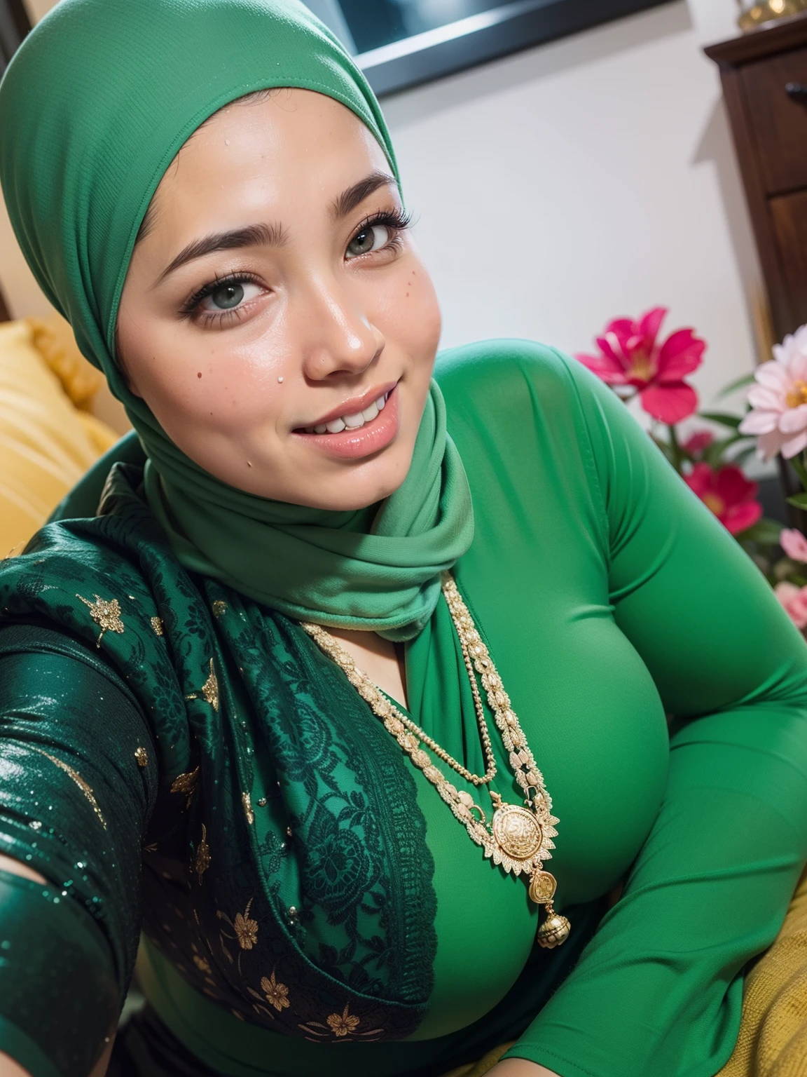 Portrait photo of a matured chubby malay girl, curvy, (laughing:1.2), hijab,malaysian, posing, look at a camera, nerd, spectacle, wear pink panties and bra, wearing glasses, full body, room background, big breast,nighttime, backlit, epic realistic, hyper detailed, detailed skin texture, mole below eye, natural skin texture, mole in body, insane details, intricate details, accent lighting, soft volumetric light, bokeh, (dramatic light:1.2), (neutral colors:1.3), cross process, living room background, ((detailed realistic face and eyes)), good lighting, 8K resolution, Legs Wide Open, spread Legs, lying on bed, Liquid from the Crotch, Blushing, fat, wet body, wet cleavage, very wet body with water, on the side, penetration,