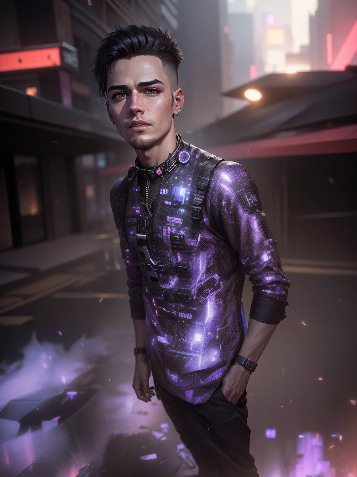 Change background cyberpunk handsome boy, realistic face, 8k, ultra realistic,