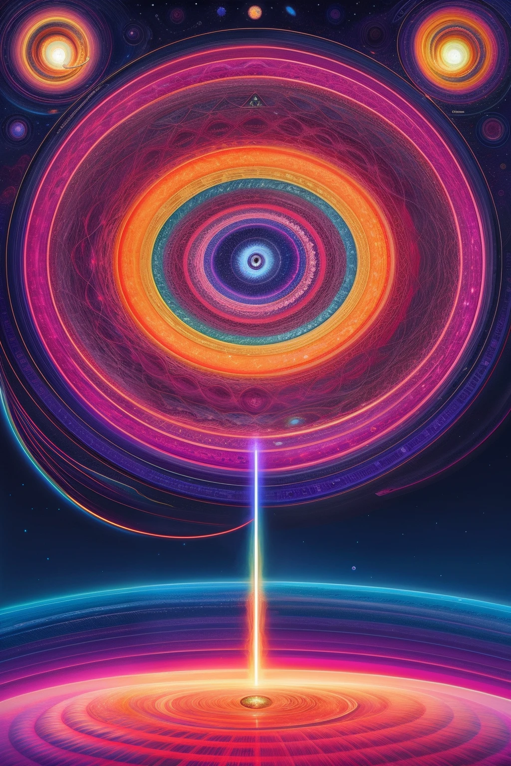 a drawing,Filled with many, Various spacecraft, Giant spiral universe action map,Asymmetrical composition,psychedelic surreal art, Estero Dan Mumford e Alex Gray, psychedelic illustrations, hyper detailed visionary art, Ultra-visionary art - detailed, psychedelic artwork, Surreal + highly detailed, Highly detailed 4K digital art, Psychic trance art, director: Justin Gerard, 4K detailed digital art, Arte Trippy, surreal psychedelic design, Flip chart design poster
