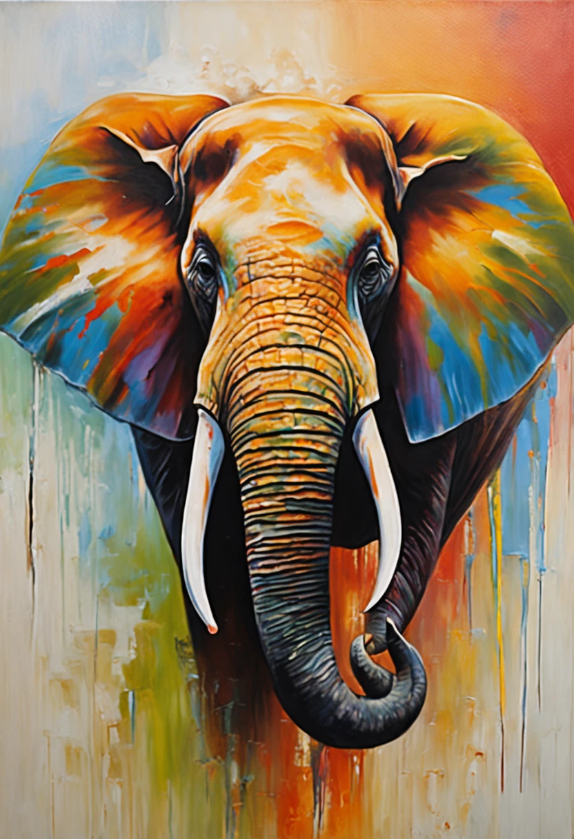 "realistic elephant head oil painting with intricate details"