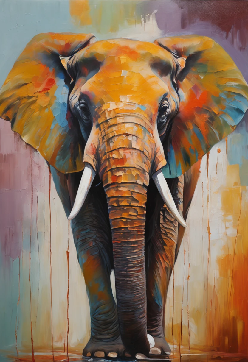 "realistic elephant head oil painting with intricate details"