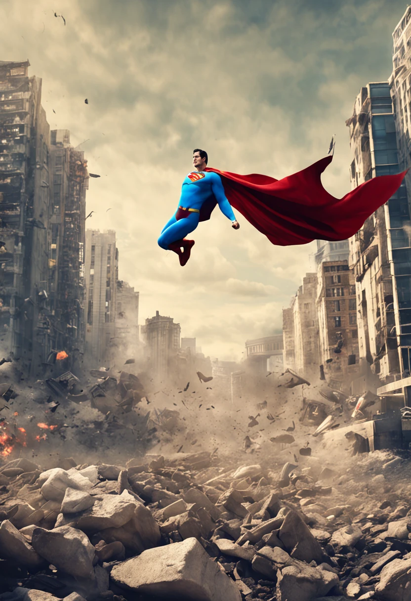 Superman's live-action style flying through the sky