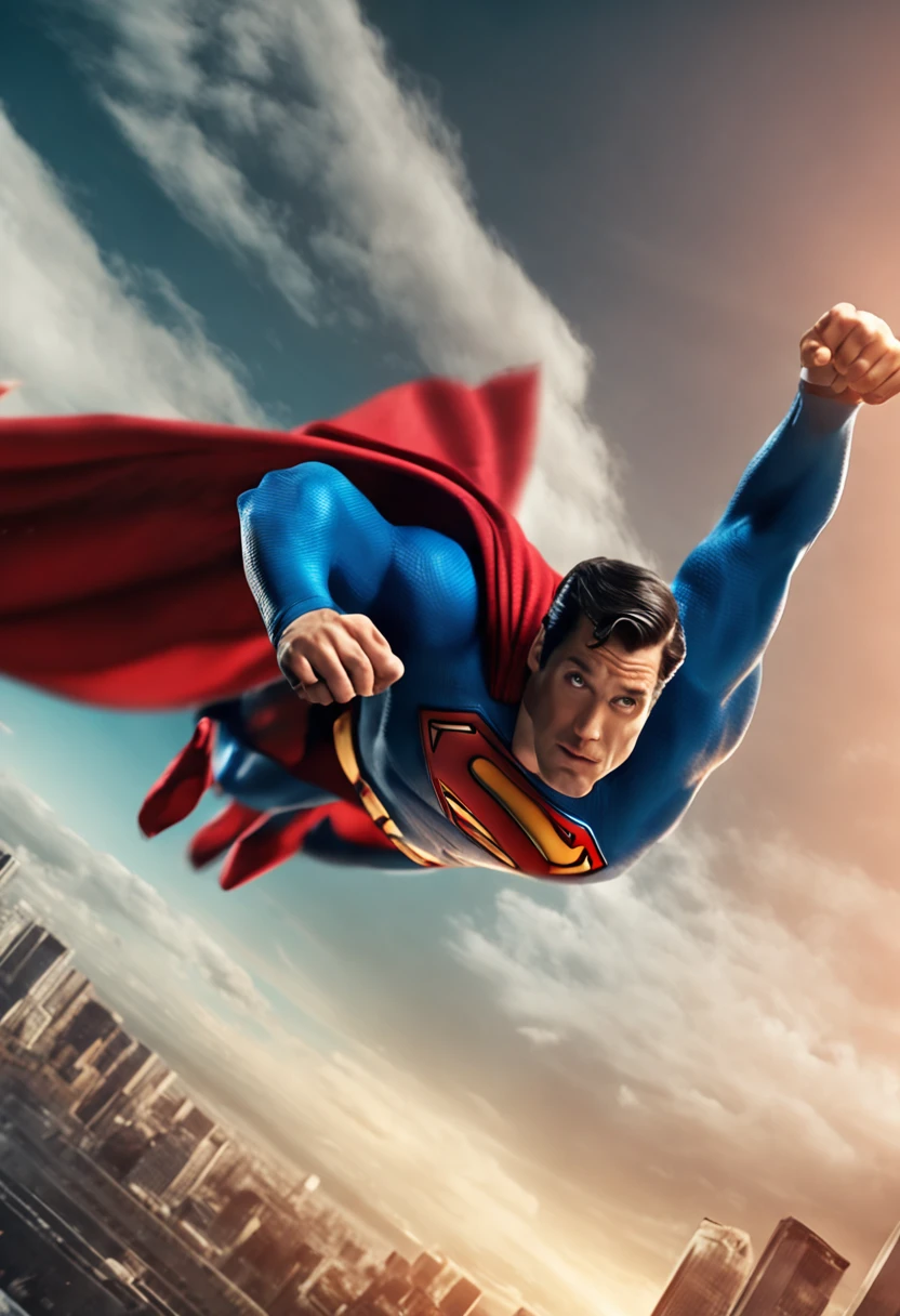 Superman's live-action style flying through the sky
