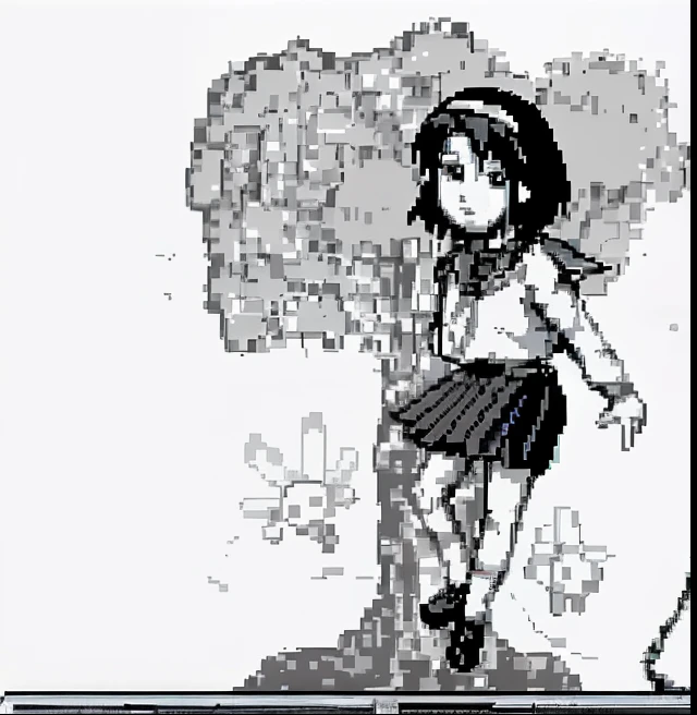 A girl in a skirt and hat standing on a skateboard, fubuki, visual novel sprite, an retro anime image, inspired by Matsumura Goshun, sprite art, lain iwakura, desaturated!!, lain, 《Ghost Wind Special Assault Team》The art of pixels, iwakura lain, Ashes fell, inspired by Josetsu, Retro anime girl