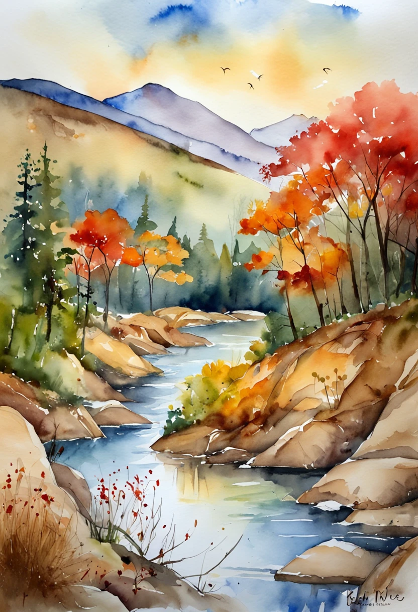 Look at the red mountains all over,The layers of the forest are full of dye;The river is clear,A hundred boats compete for the current。