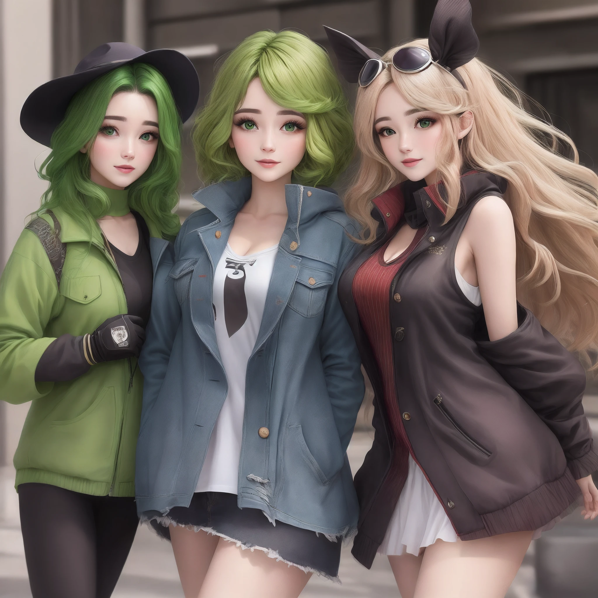 Duas mulheres sexy seios grandes com as roupas rasgada na floresta com mochila gorro de frio NSFW