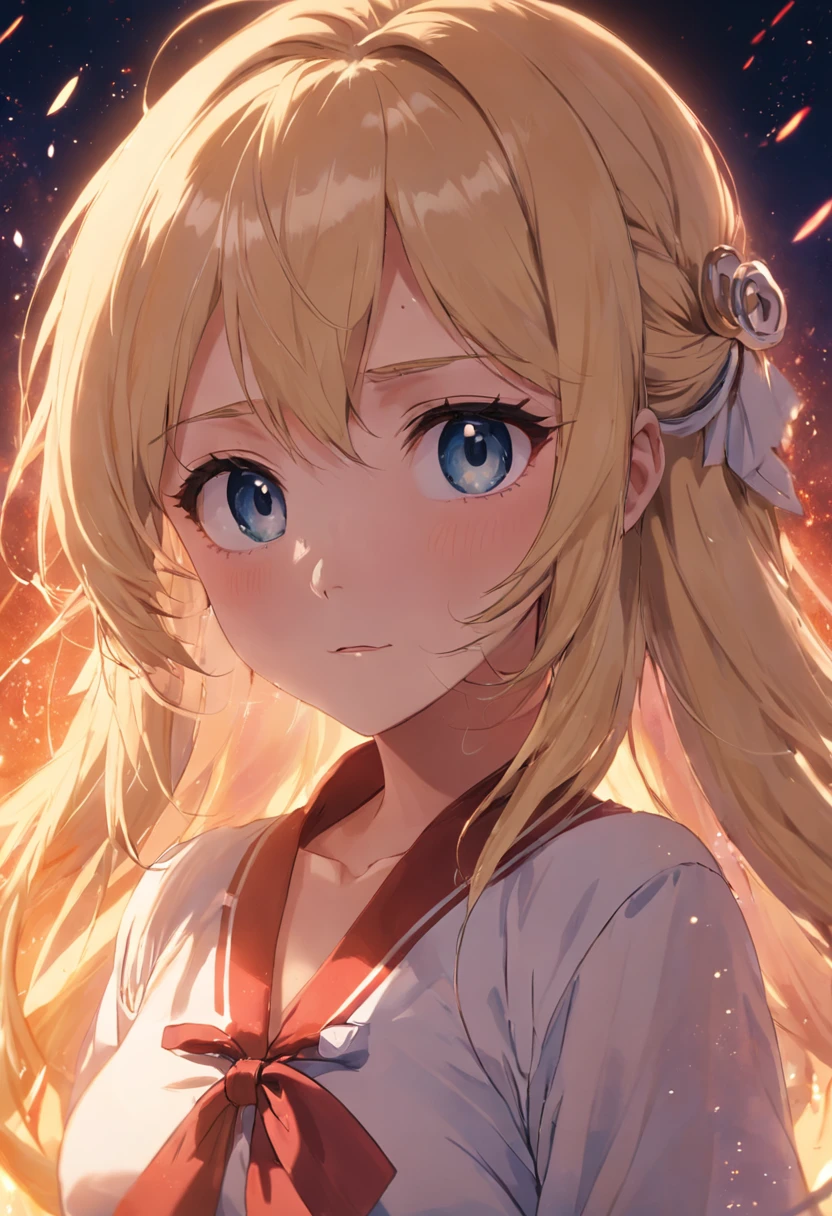 tmasterpiece,best qualtiy,cinematic Film still from,1girl,Caucasian blonde girl,kosmos,closeup cleavage,brightly,cheerfulness,Warm and soft lighting
