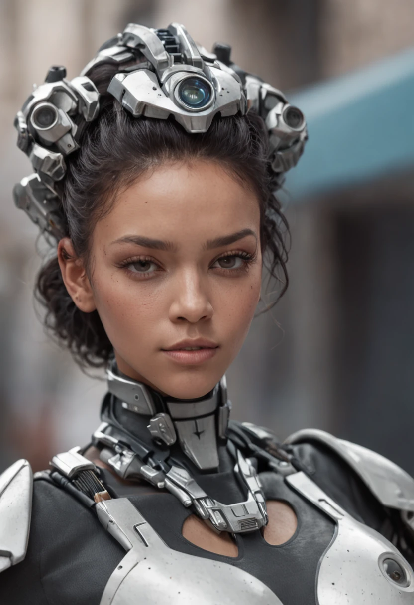 Rihanna com um cabelo curto branco, ((best quality)), ((master part)), (Very detailed:1.3), ..3d, Shitu-Mecha, Beautiful cyberpunk woman wearing a crown with her ruined mecha from a city of forgotten wars, Streets with wick in firefighting, longos cabelos prateados, sci-fi technology, HDR (high dynamic range), ray tracing, NVIDIA RTX, super resolution, irreal 5, Subsurface scattering, Textura PBR, Post-processing, anisotropic filtering, profundidade de campo, Maximum Sharpness and Sharpness, Texturas multicamadas, Mapas de Albedo e Especular, surface shading, Precise simulation of light-material interactions, perfectly proportions, octane rendering, Duotone Lighting, ISO baixo, White balance, rule of thirds, Ampla abertura, 8K BRUTO, Subpixels eficientes, Subpixel convolution, glow particles, espalhamento de luz, Efeito Tyndall