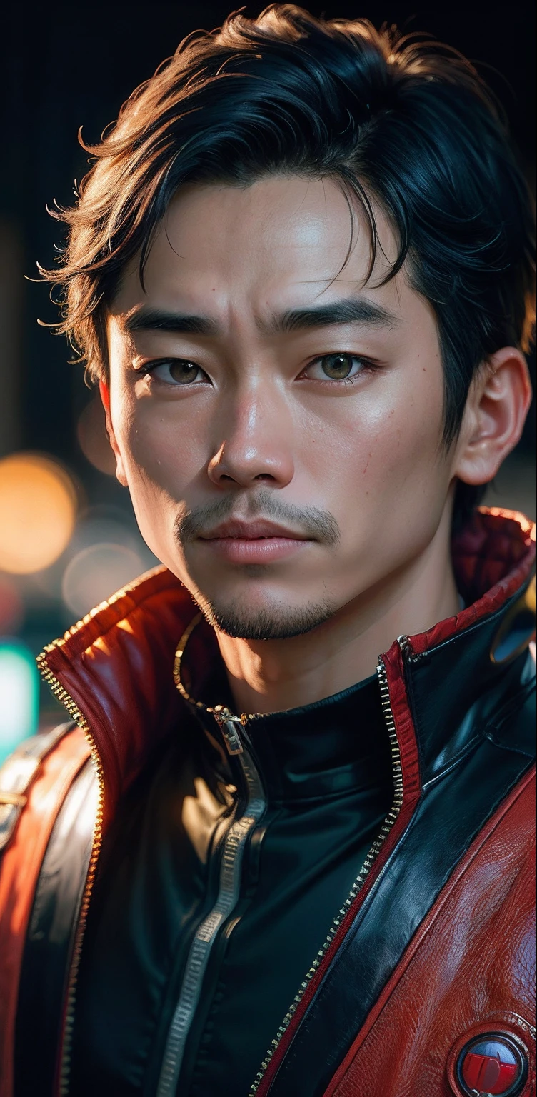 (masterpiece), HDR, studio ghibli, akira toriyama, james gilleard, genshin impact, trending pixiv fanbox, acrylic palette knife, 4k, vibrant colors, devianart, trending on artstation,details, portrait of ((kazuhiro_code1)), kazuhiro1,, (detailed face:1.2), (detailed eyes:1.2), fashion photorealism, photography, sharpness, unique 850 4, koda850 k portrait camera, f1.6 lens, rich color, hyperrealistic texture, spectacular light texture, surreal art, Cinestil 800 fashion mechanism, dark blakc, space background