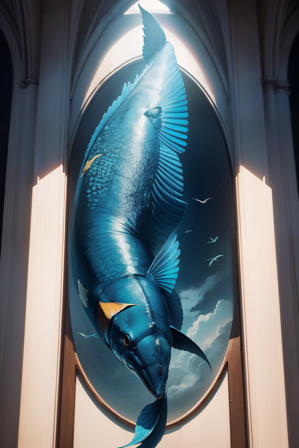 The big fish turns into the symbol of the bird