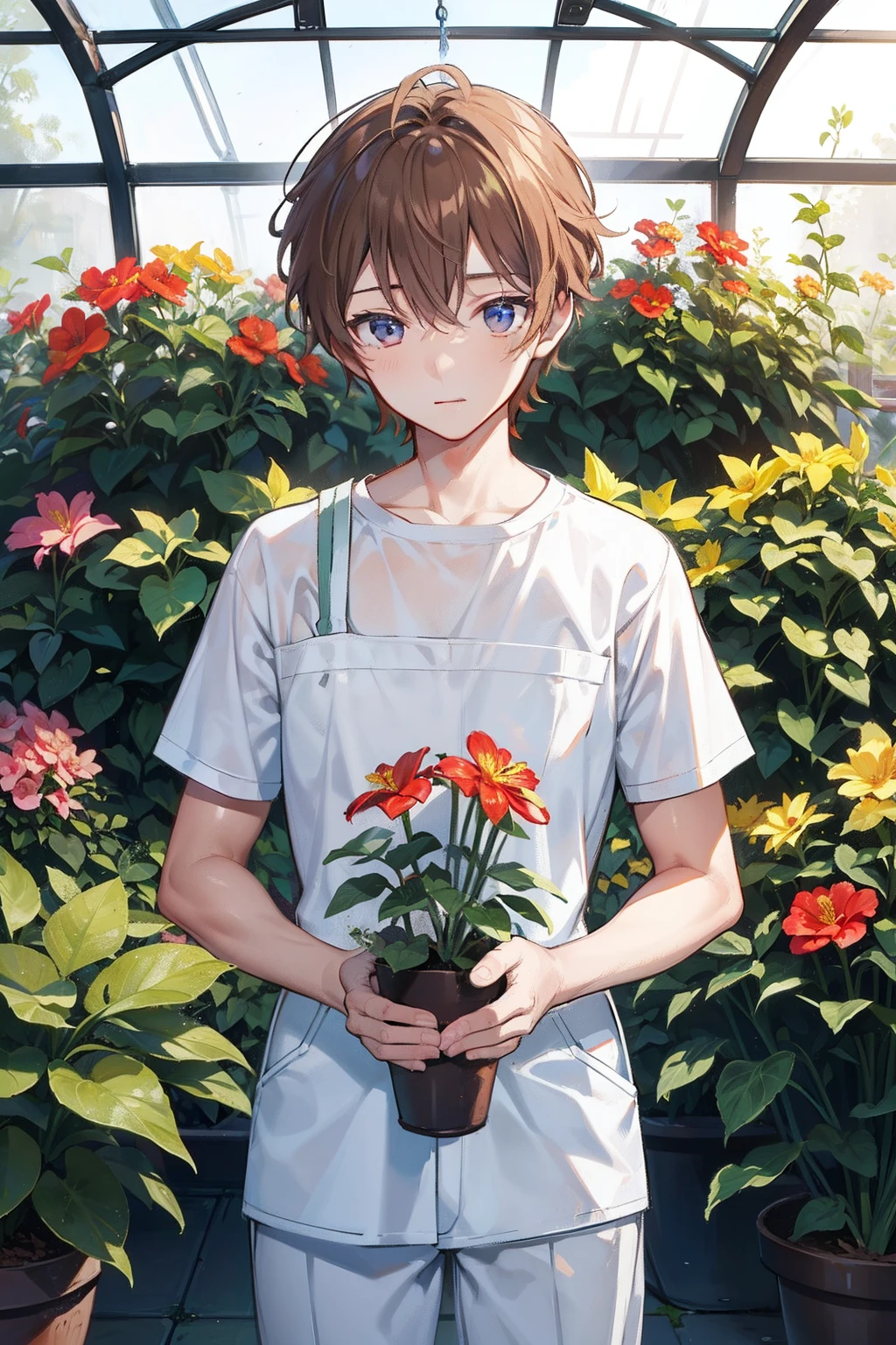 Watering flowers in the greenhouse twinks male people {{ember}}