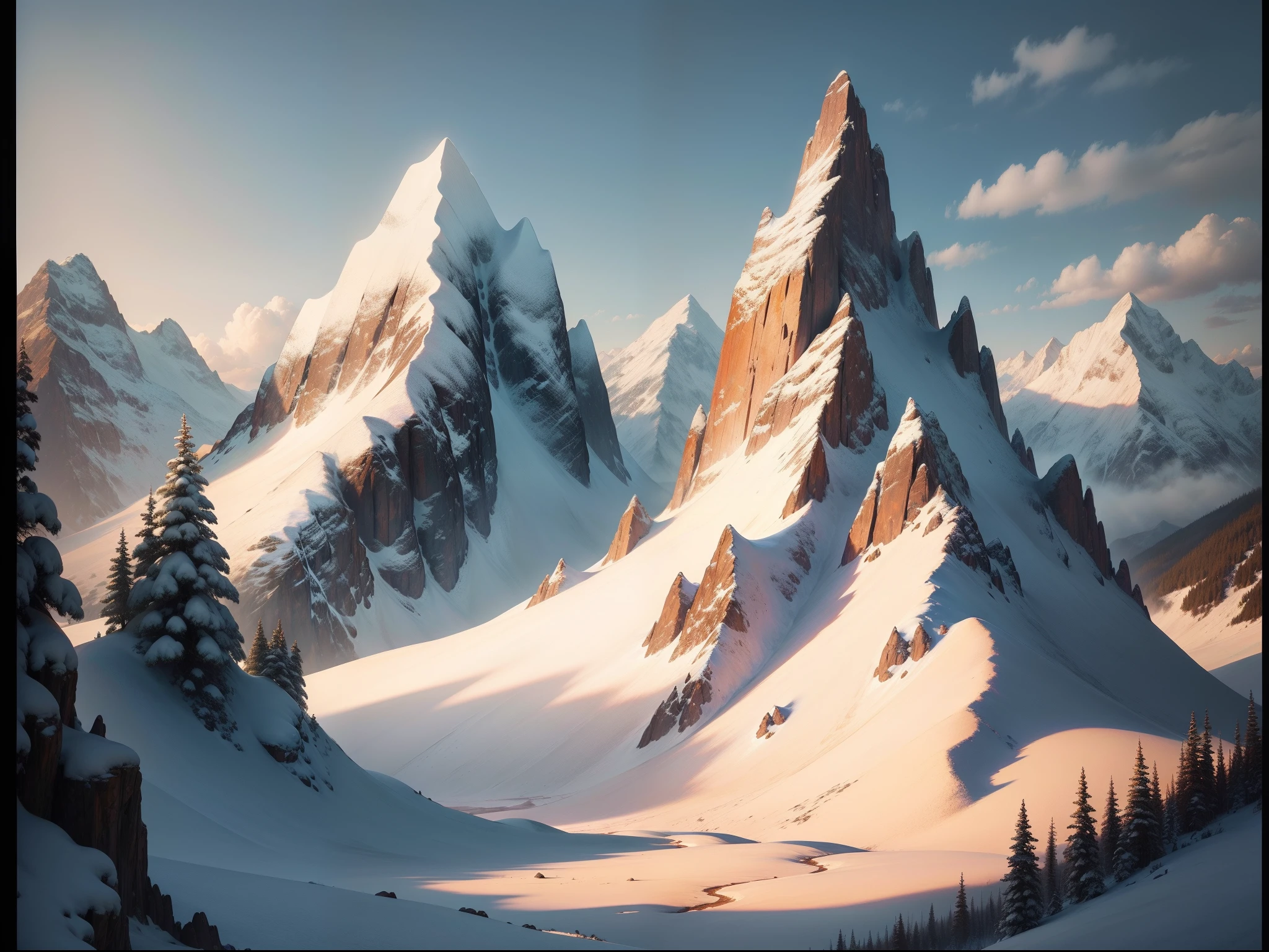 (masterpiece, best quality), best resolution, oil painting of a mountain ridge