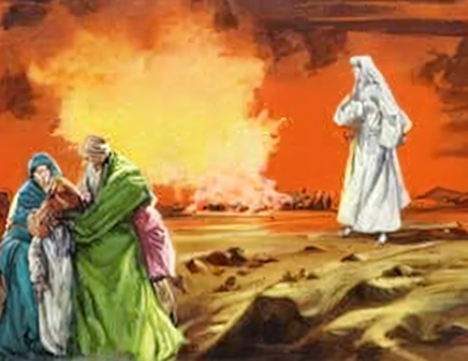 A scene that illustrates Lot's wife turned into a pile of salt