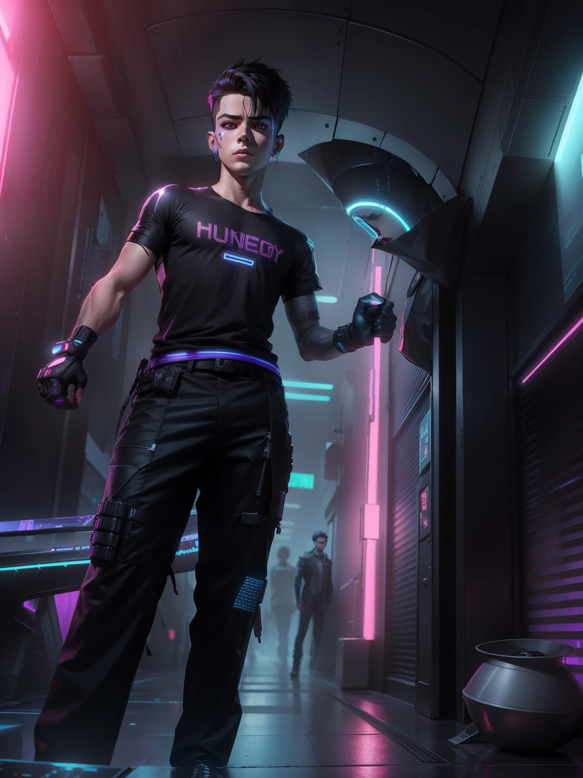 Change background cyberpunk handsome boy, realistic face, 8k, ultra realistic, cute little boy,
Real face, neon,