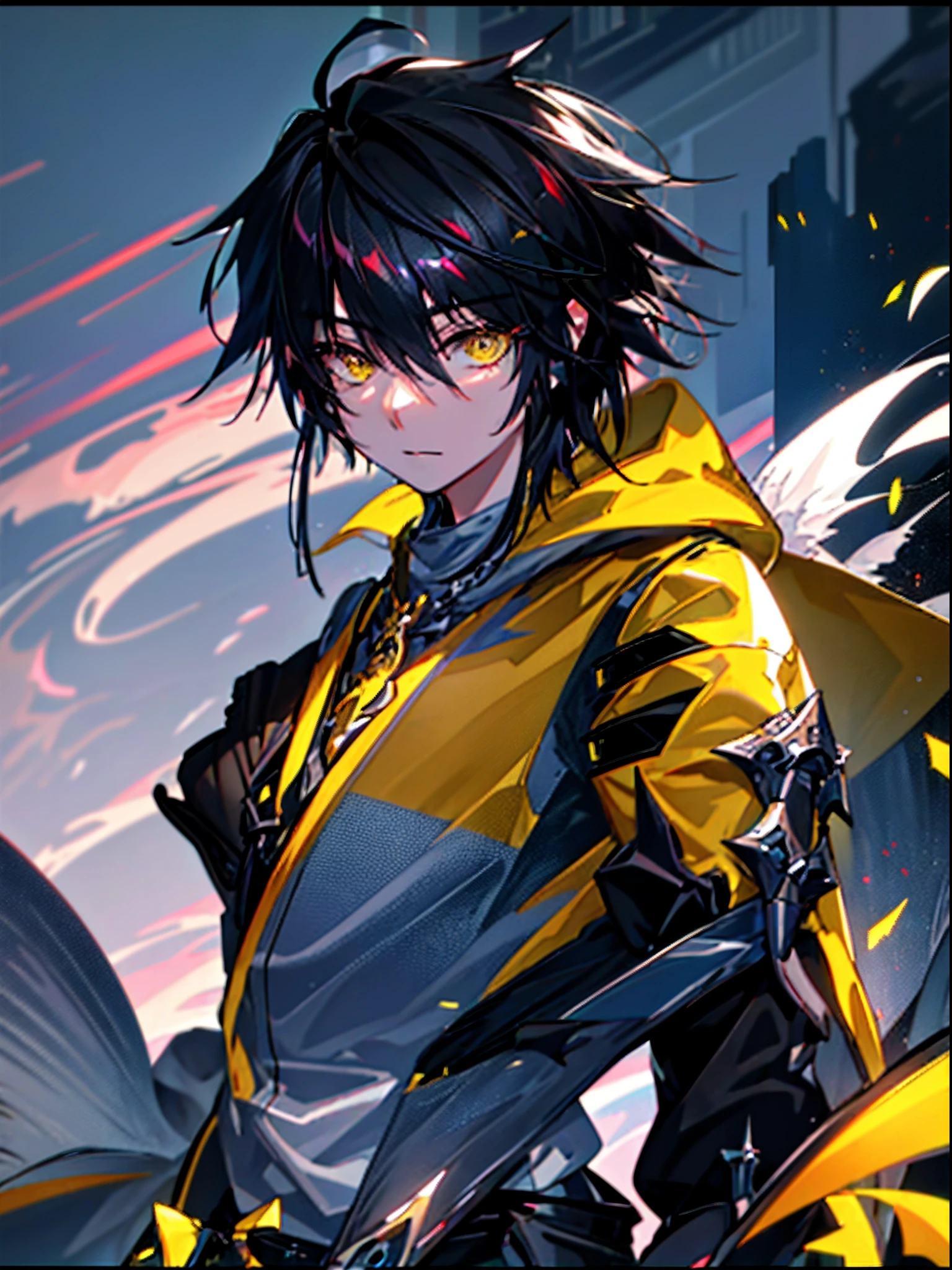 UHD, retina, masterpiece, solo, (anime boy with black hair and yellow eyes), wearing fantasy rogue gear, fantasy inspired, (((extremely detailed))), white background, super detail, high details, high quality, award winning, best quality, highres, 1080P, HD, 4K, 8k, 16k