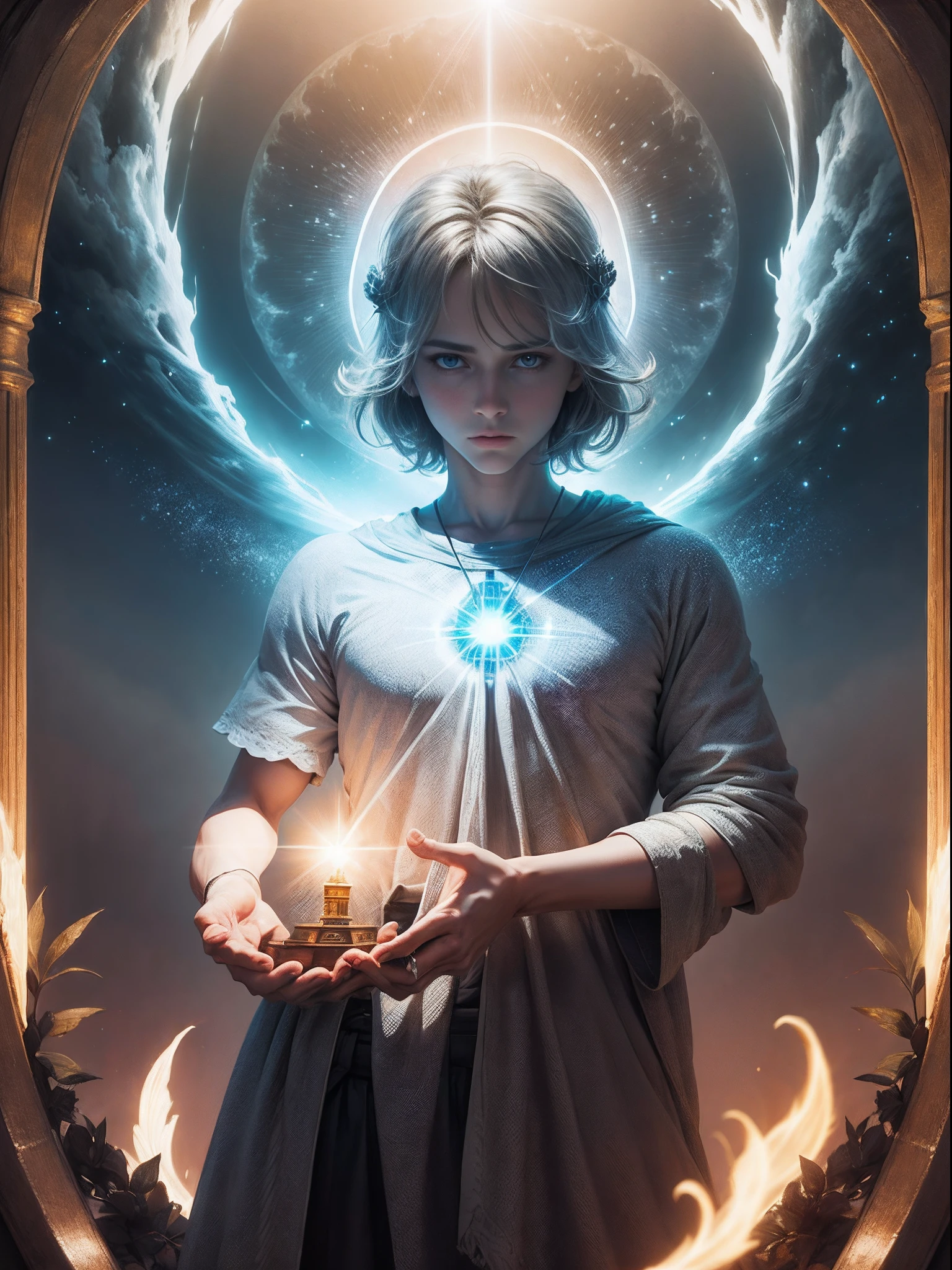 A man holding a small light in his hands - SeaArt AI