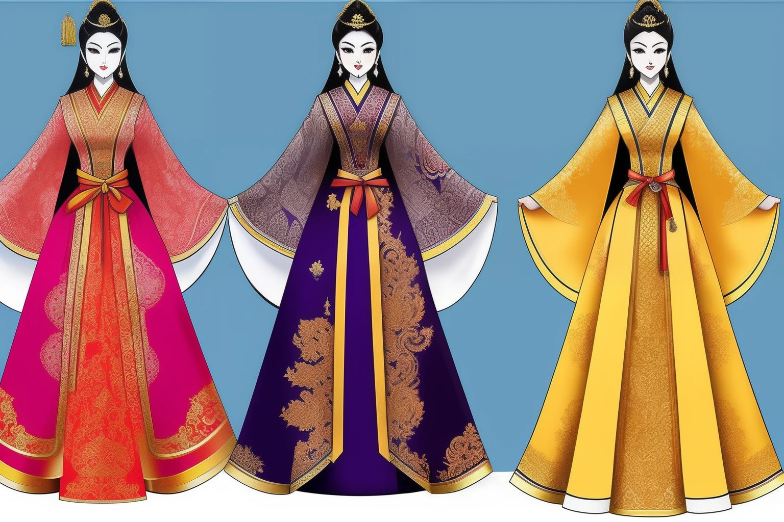 sketch a dress of bangadeshi and chinese cross cultural fushion